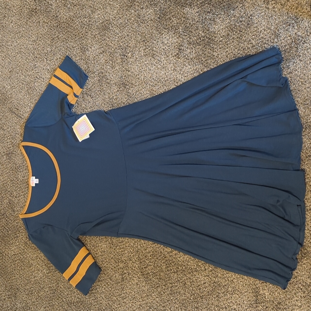 NWT Teal LulaRoe Dress with Yellow Stripes